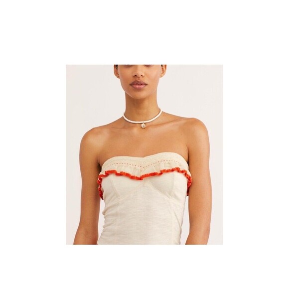FREE PEOPLE Float On Ruffle Crop Tube Top Shirt XS Ivory boho festival ruffle - Picture 3 of 11